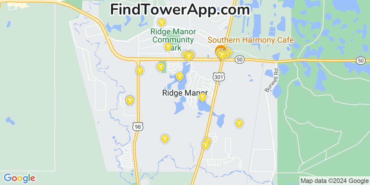 T-Mobile 4G/5G cell tower coverage map Ridge Manor, Florida