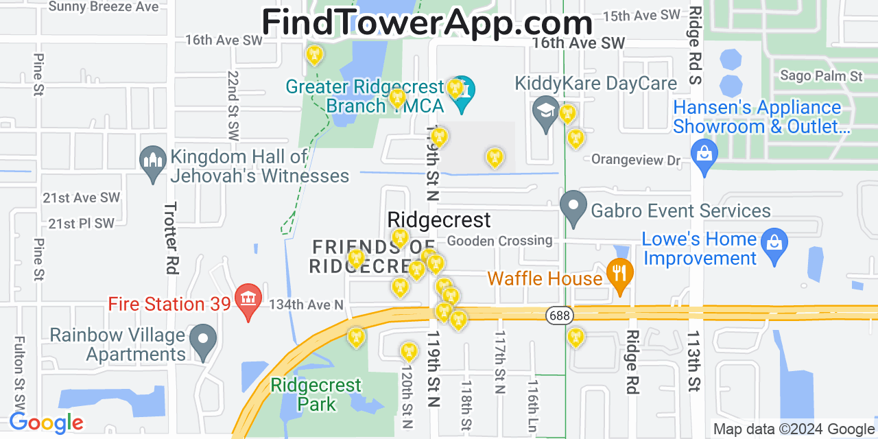 Verizon 4G/5G cell tower coverage map Ridgecrest, Florida