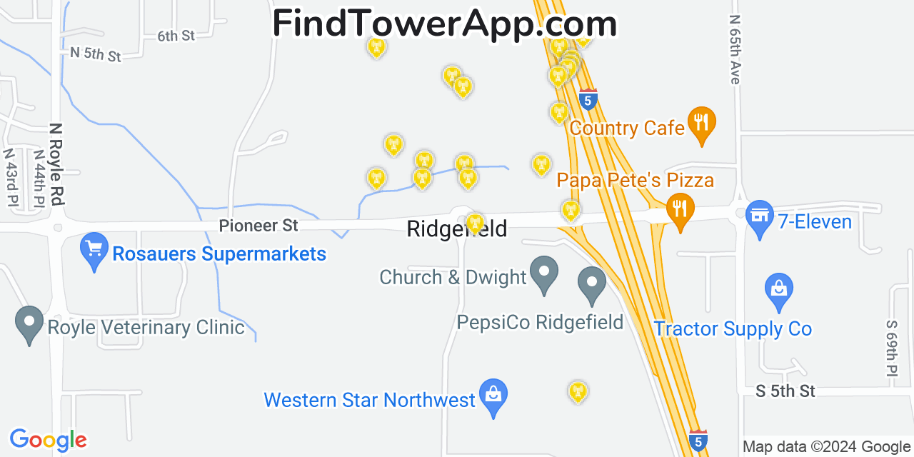 AT&T 4G/5G cell tower coverage map Ridgefield, Washington