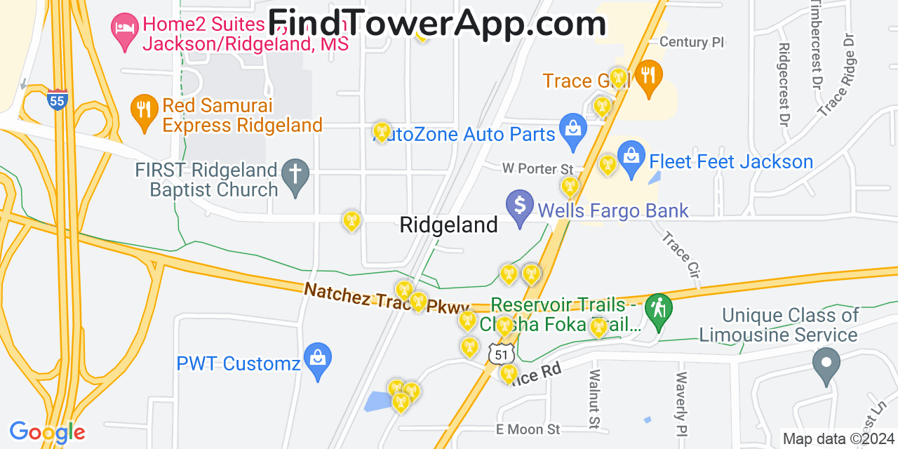 T-Mobile 4G/5G cell tower coverage map Ridgeland, Mississippi