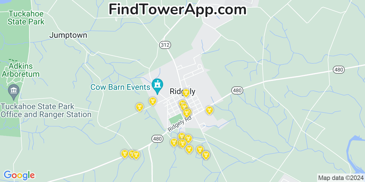 T-Mobile 4G/5G cell tower coverage map Ridgely, Maryland