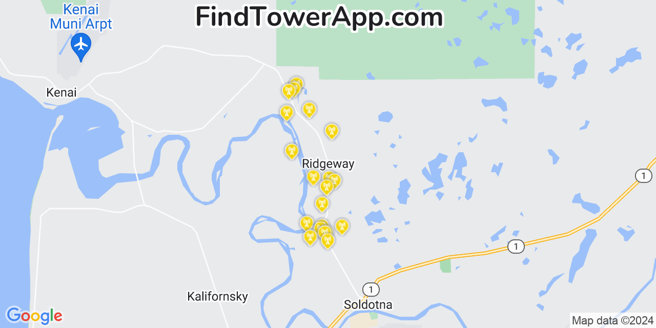 AT&T 4G/5G cell tower coverage map Ridgeway, Alaska