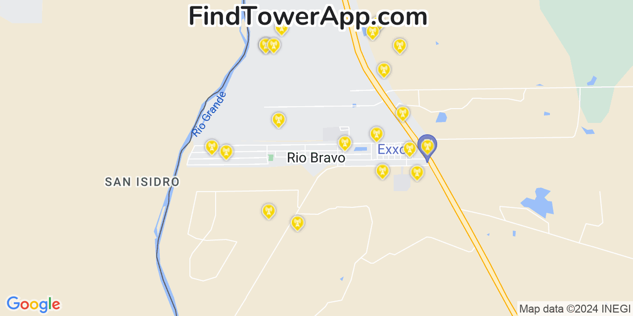 AT&T 4G/5G cell tower coverage map Rio Bravo, Texas