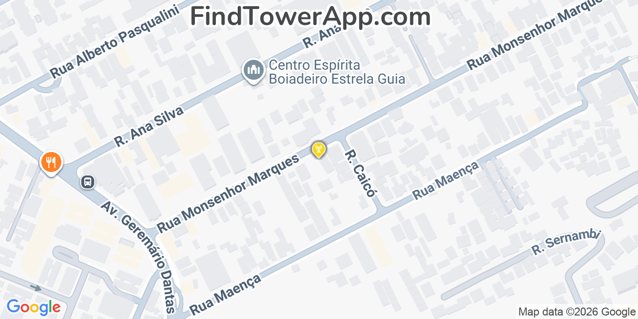 Map showing the 6 primary Brasil Telecom cell tower locations in Rio De Janeiro, Brazil