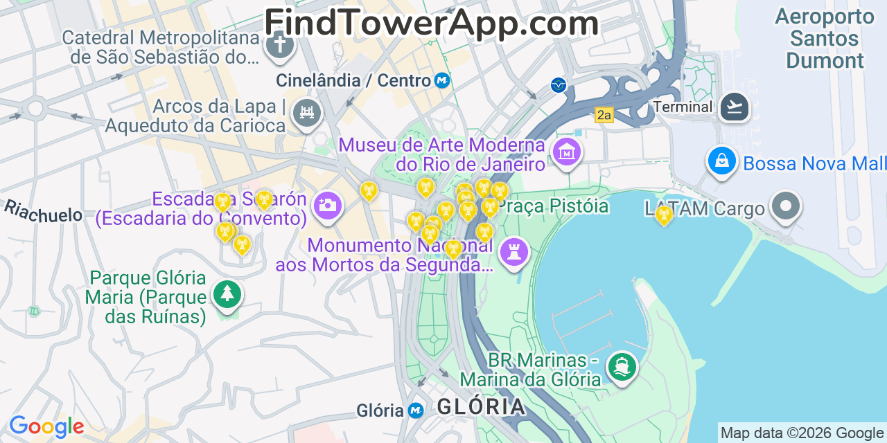 Map showing the 20 primary NII Holdings cell tower locations in Rio De Janeiro, Brazil
