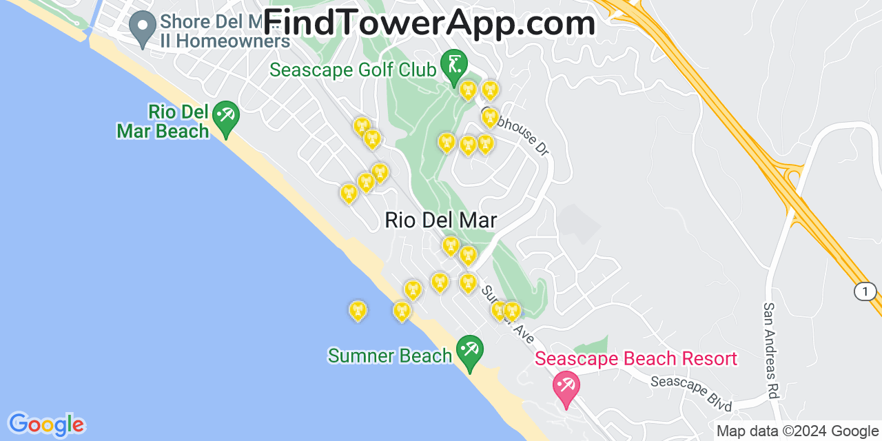 AT&T 4G/5G cell tower coverage map Rio Del Mar, California