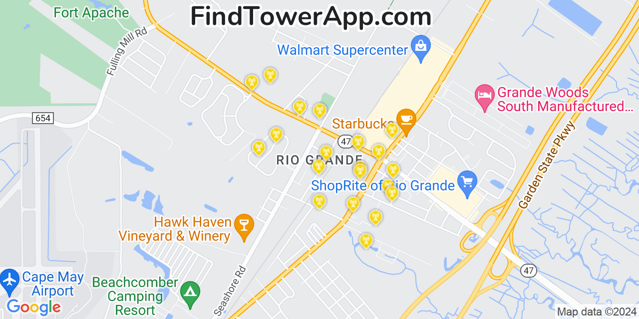 AT&T 4G/5G cell tower coverage map Rio Grande, New Jersey