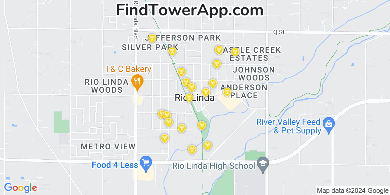 AT&T 4G/5G cell tower coverage map Rio Linda, California