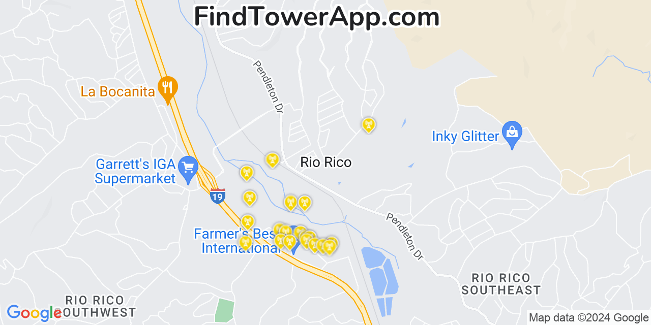 AT&T 4G/5G cell tower coverage map Rio Rico, Arizona