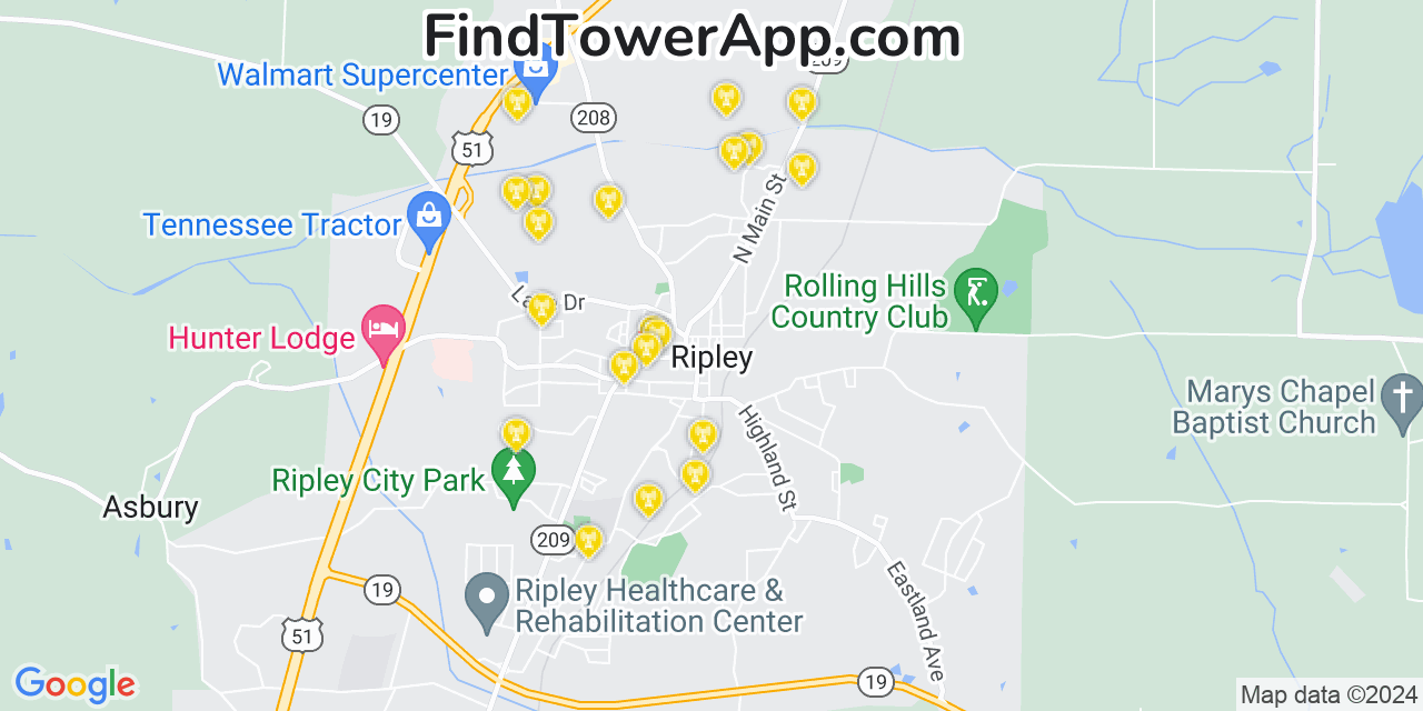 Verizon 4G/5G cell tower coverage map Ripley, Tennessee