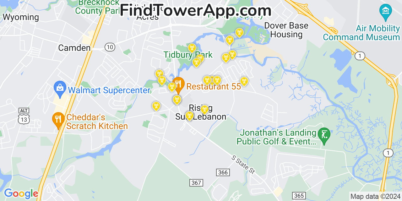 T-Mobile 4G/5G cell tower coverage map Rising Sun Lebanon, Delaware