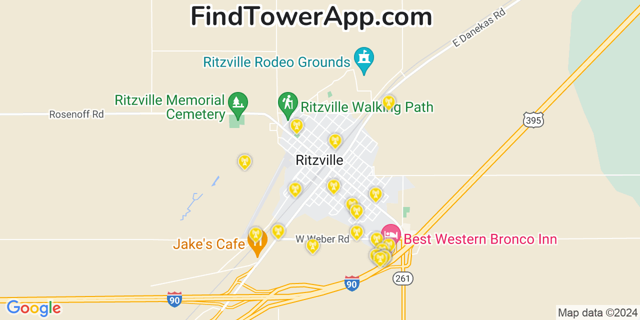 AT&T 4G/5G cell tower coverage map Ritzville, Washington