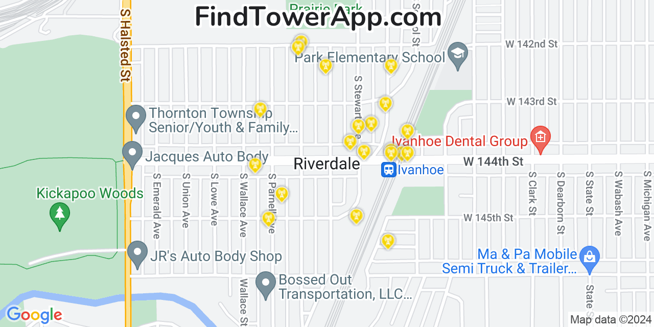 AT&T 4G/5G cell tower coverage map Riverdale, Illinois