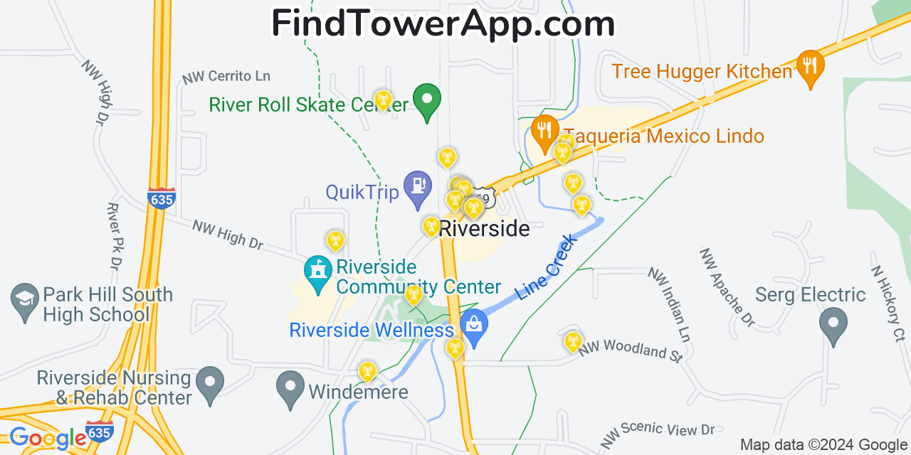 Verizon 4G/5G cell tower coverage map Riverside, Missouri