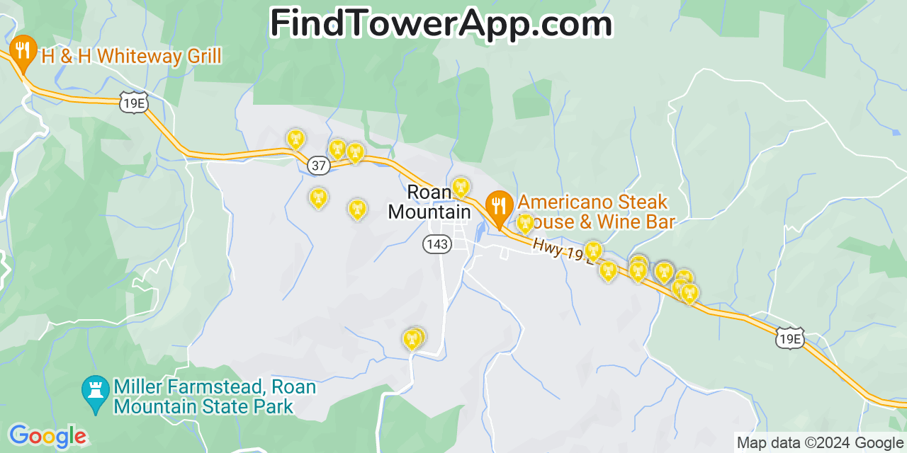 AT&T 4G/5G cell tower coverage map Roan Mountain, Tennessee