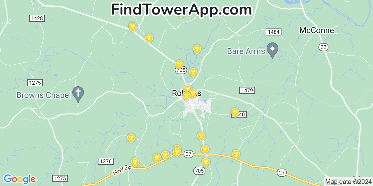 AT&T 4G/5G cell tower coverage map Robbins, North Carolina