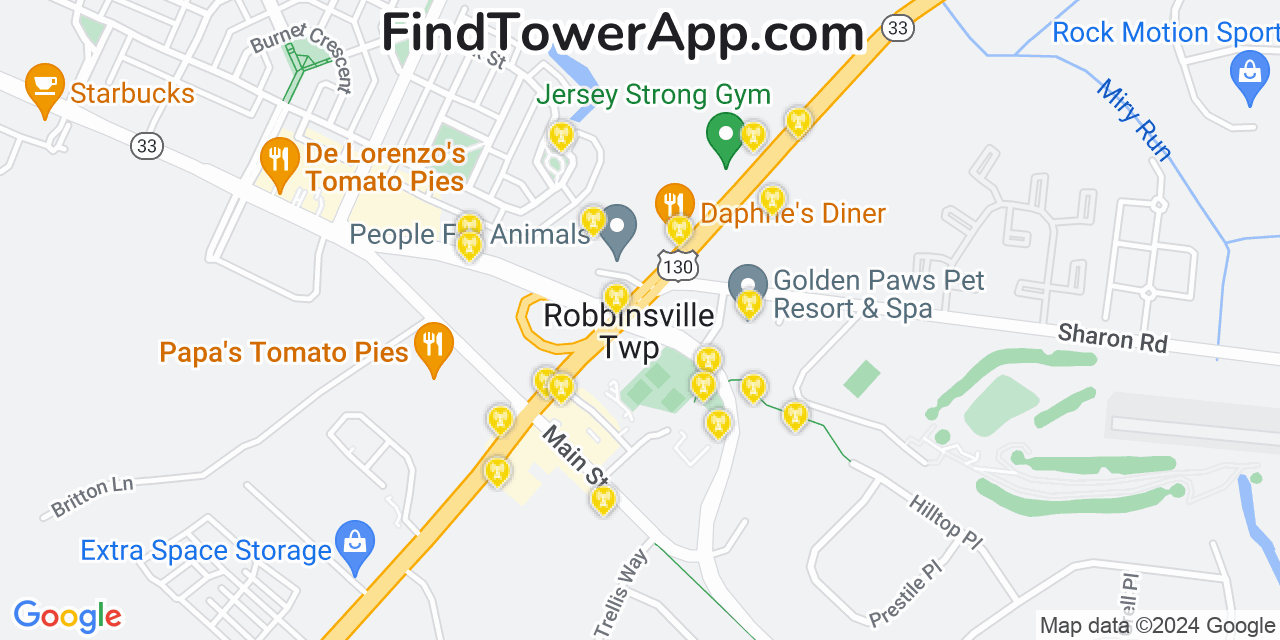 AT&T 4G/5G cell tower coverage map Robbinsville, New Jersey