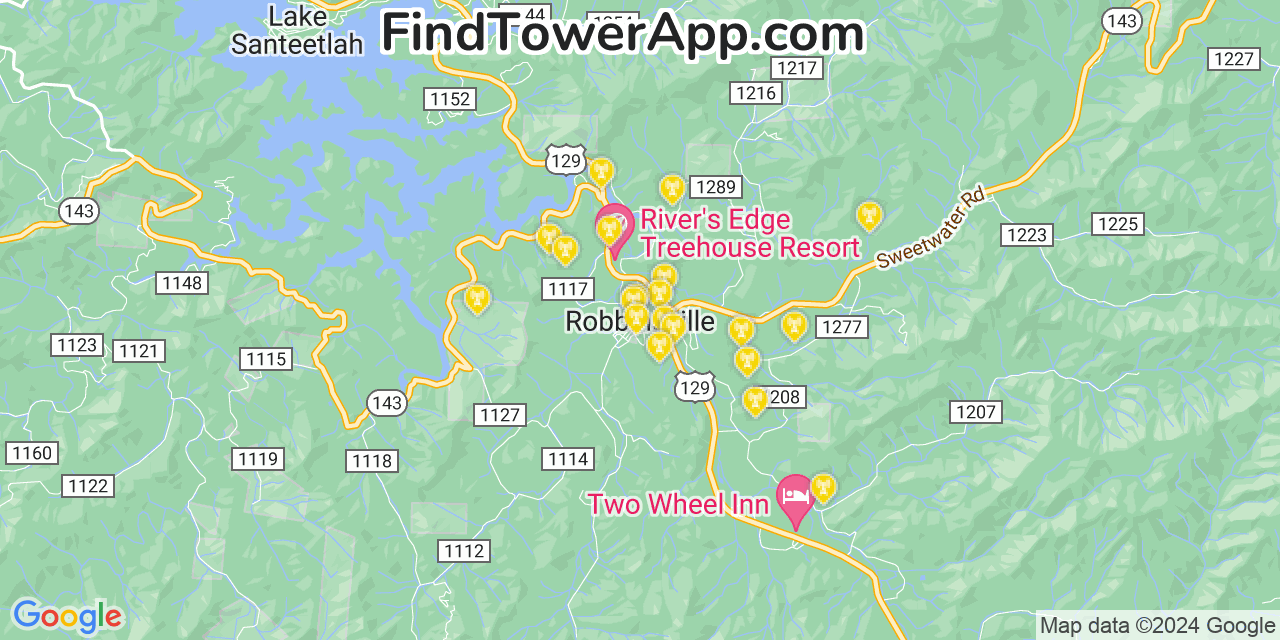 AT&T 4G/5G cell tower coverage map Robbinsville, North Carolina