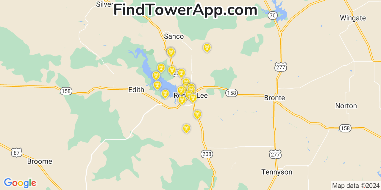 AT&T 4G/5G cell tower coverage map Robert Lee, Texas