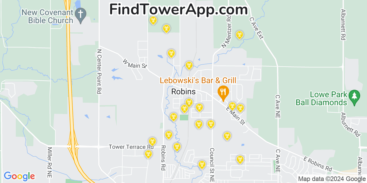 Verizon 4G/5G cell tower coverage map Robins, Iowa