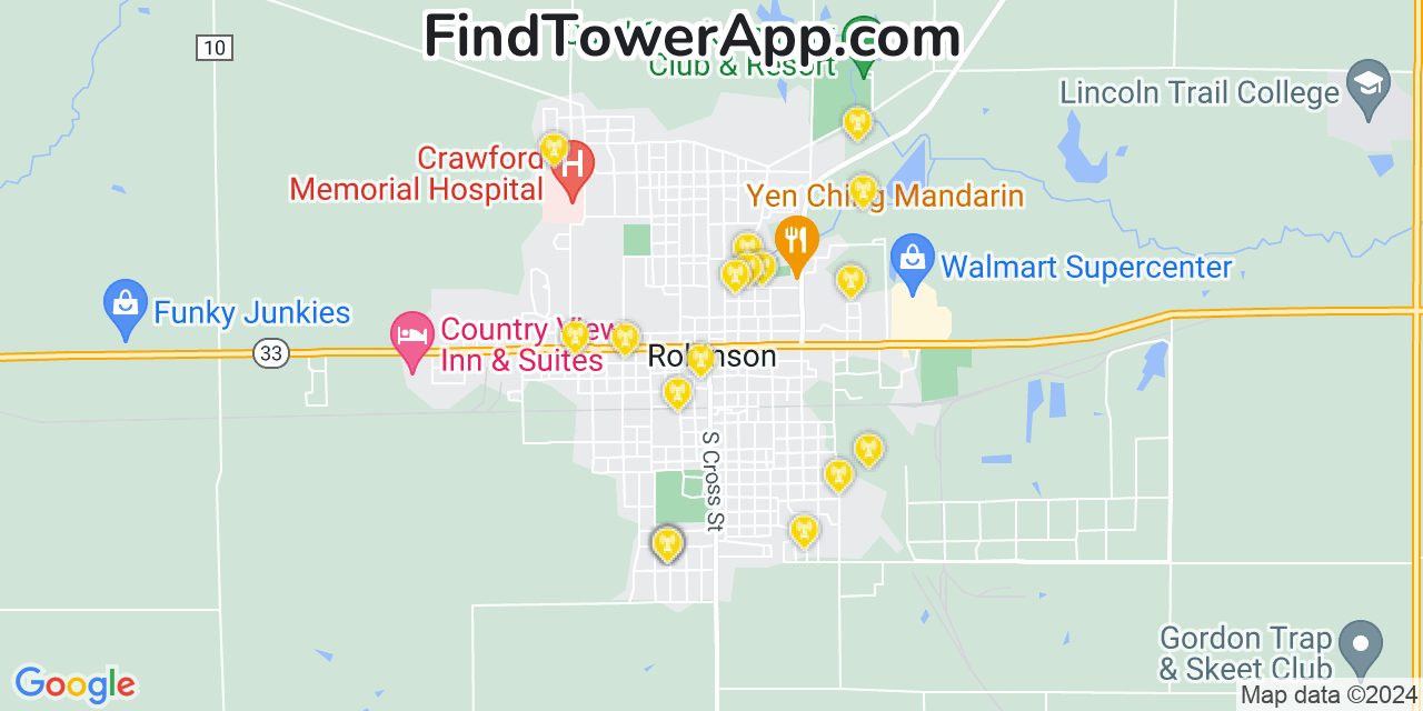 AT&T 4G/5G cell tower coverage map Robinson, Illinois