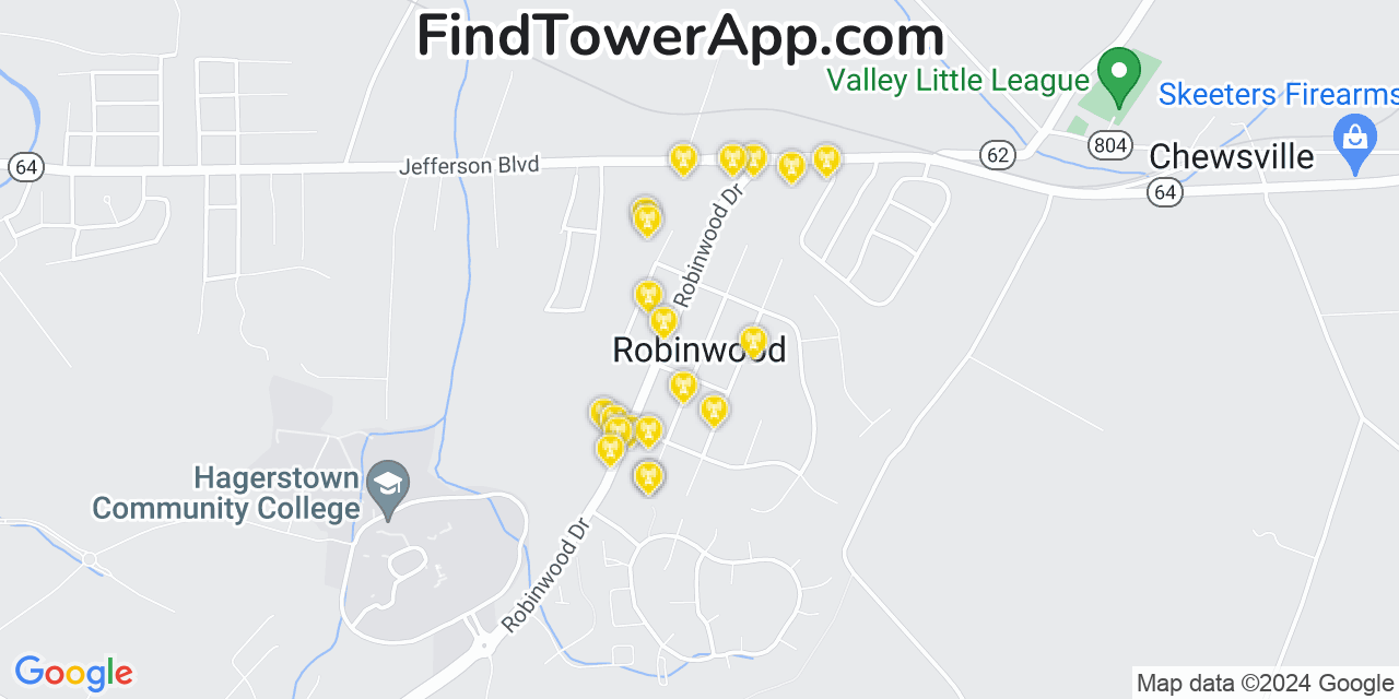 AT&T 4G/5G cell tower coverage map Robinwood, Maryland