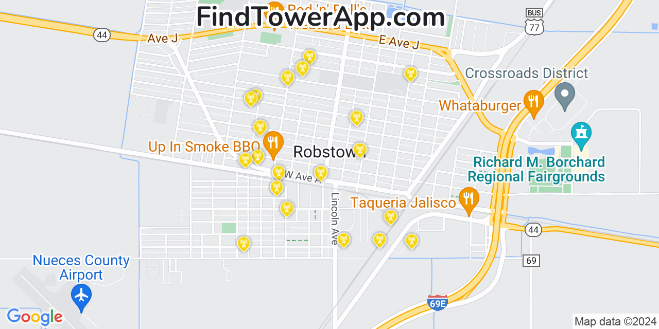 AT&T 4G/5G cell tower coverage map Robstown, Texas