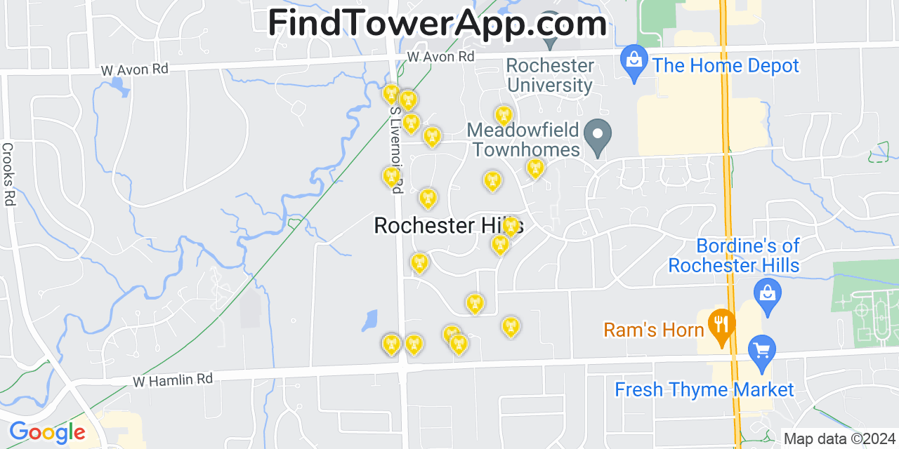 T-Mobile 4G/5G cell tower coverage map Rochester Hills, Michigan