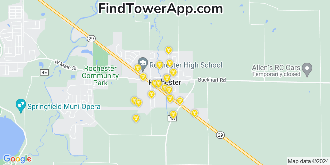 Verizon 4G/5G cell tower coverage map Rochester, Illinois