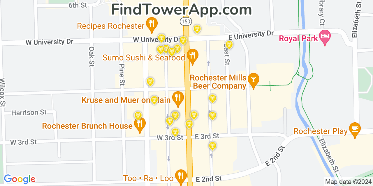 AT&T 4G/5G cell tower coverage map Rochester, Michigan