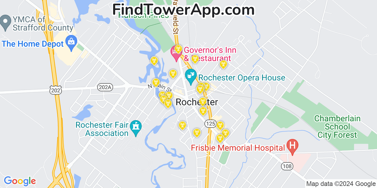 AT&T 4G/5G cell tower coverage map Rochester, New Hampshire