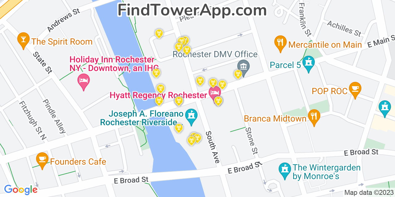 AT&T 4G/5G cell tower coverage map Rochester, New York