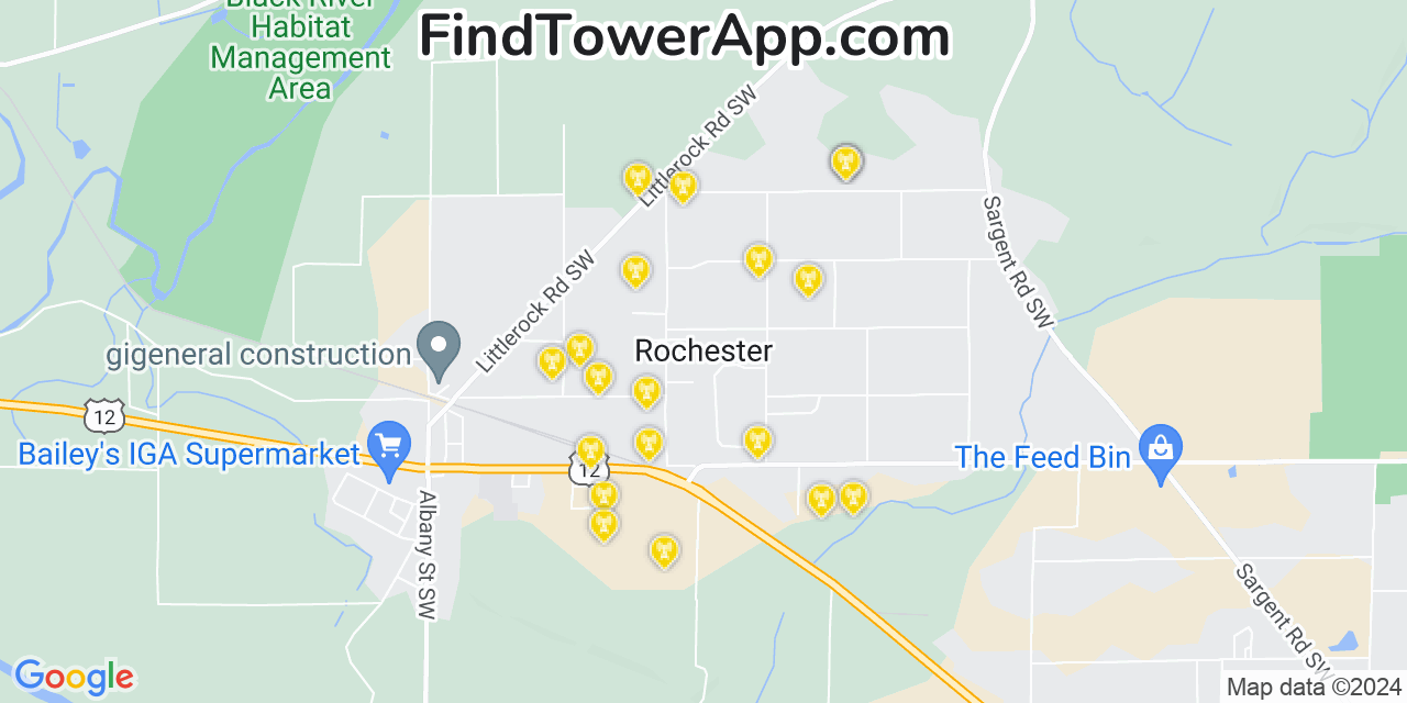 Verizon 4G/5G cell tower coverage map Rochester, Washington