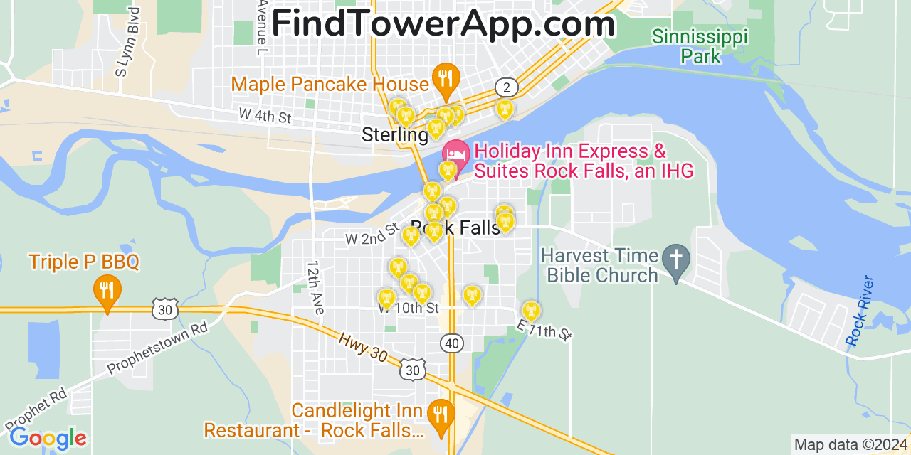 AT&T 4G/5G cell tower coverage map Rock Falls, Illinois