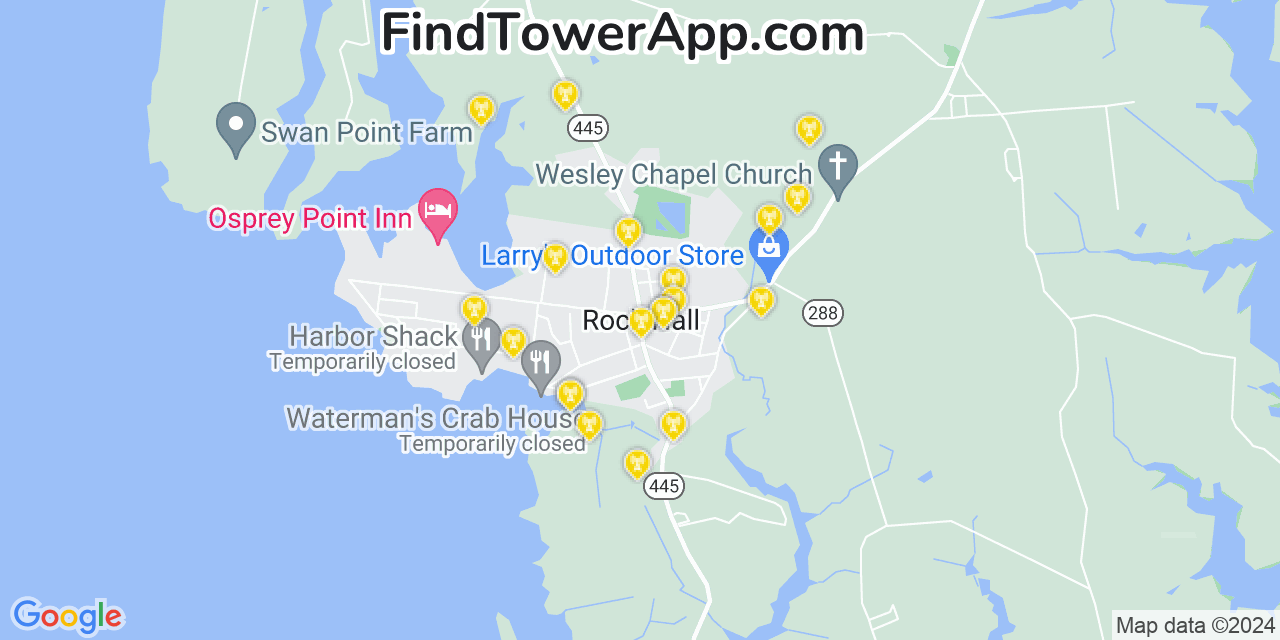 AT&T 4G/5G cell tower coverage map Rock Hall, Maryland