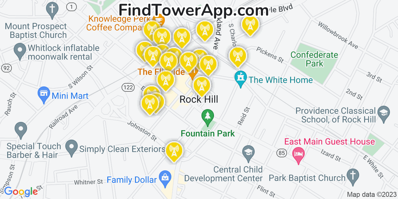 Verizon 4G/5G cell tower coverage map Rock Hill, South Carolina