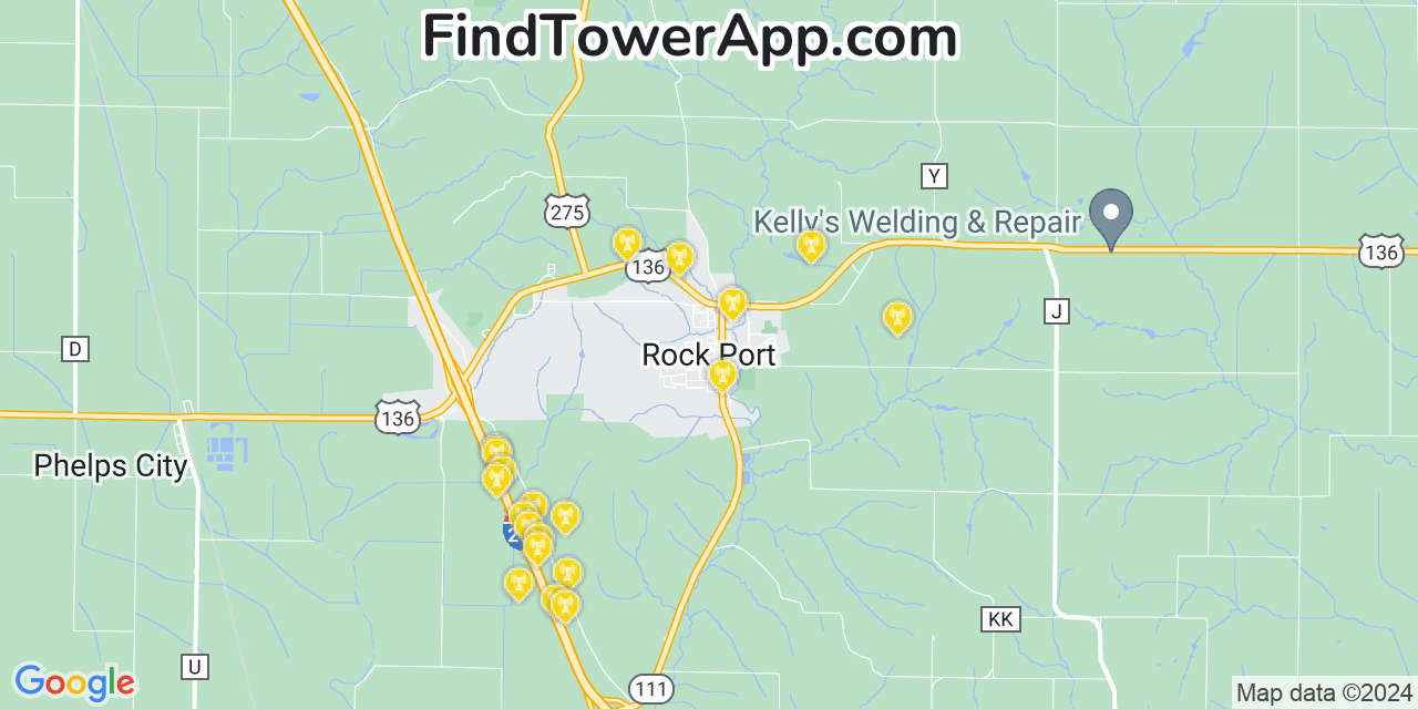 Verizon 4G/5G cell tower coverage map Rock Port, Missouri