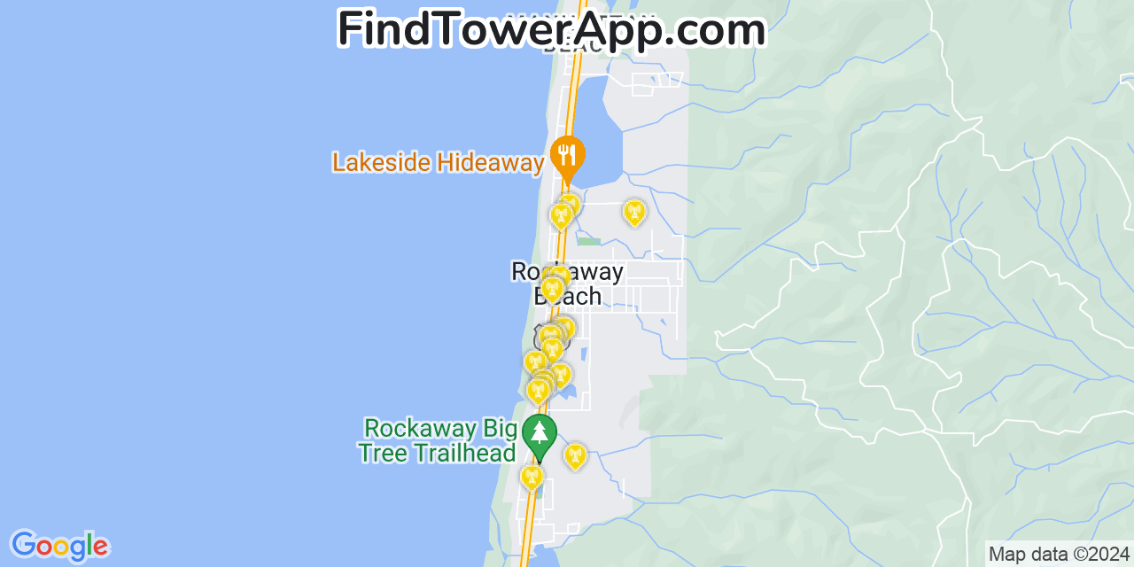 AT&T 4G/5G cell tower coverage map Rockaway Beach, Oregon