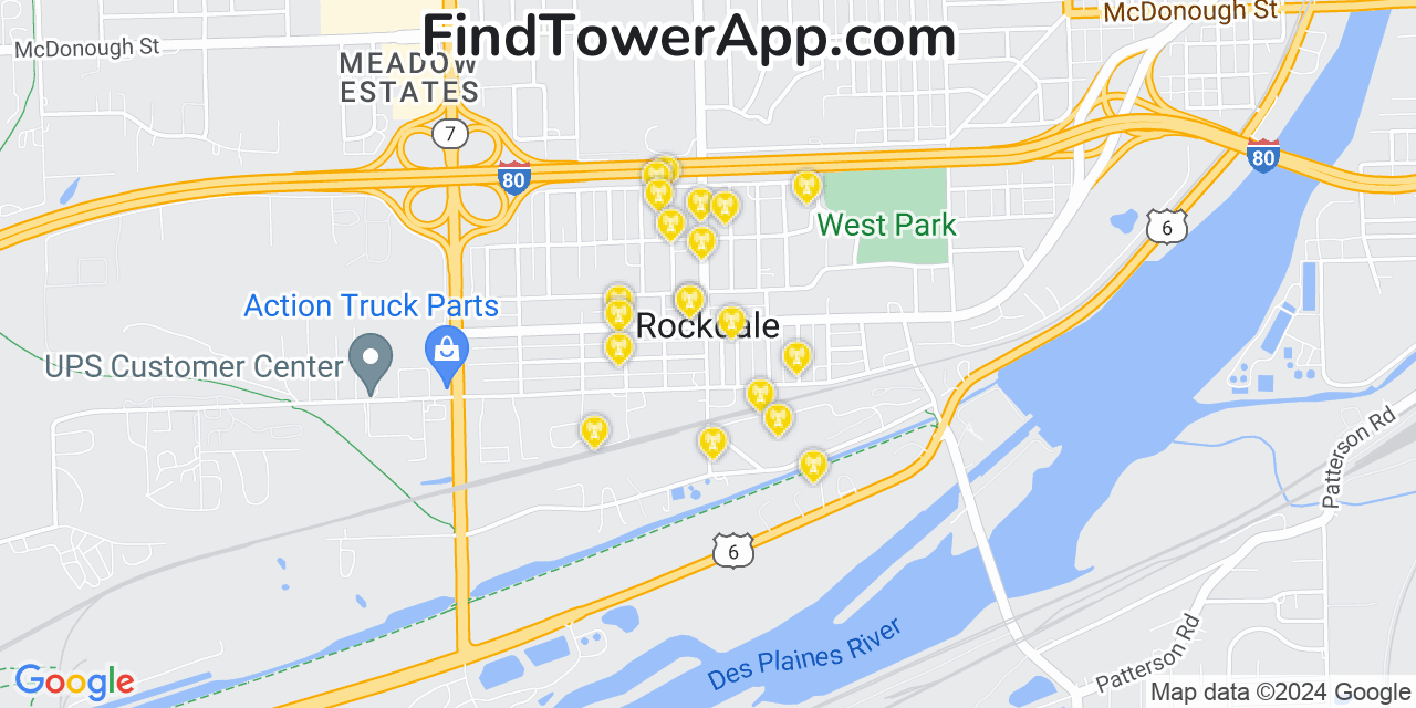 AT&T 4G/5G cell tower coverage map Rockdale, Illinois