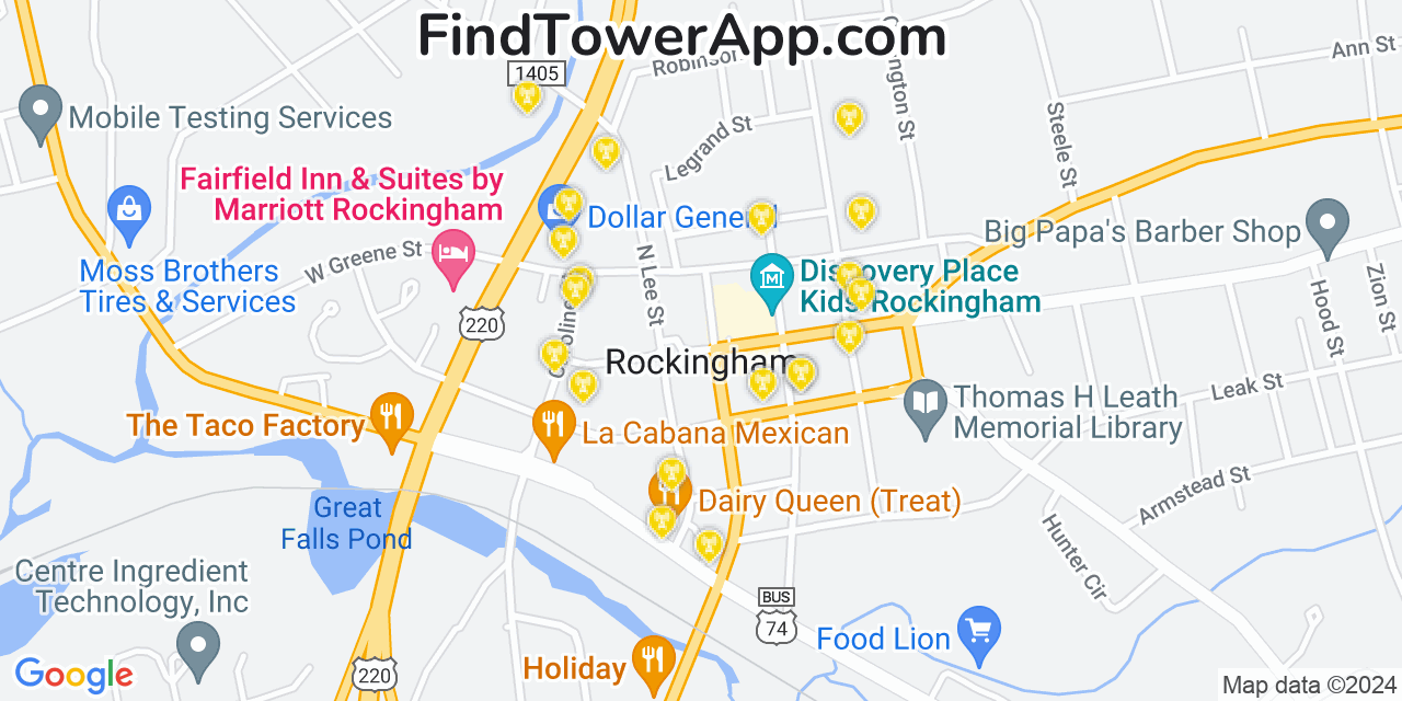 AT&T 4G/5G cell tower coverage map Rockingham, North Carolina