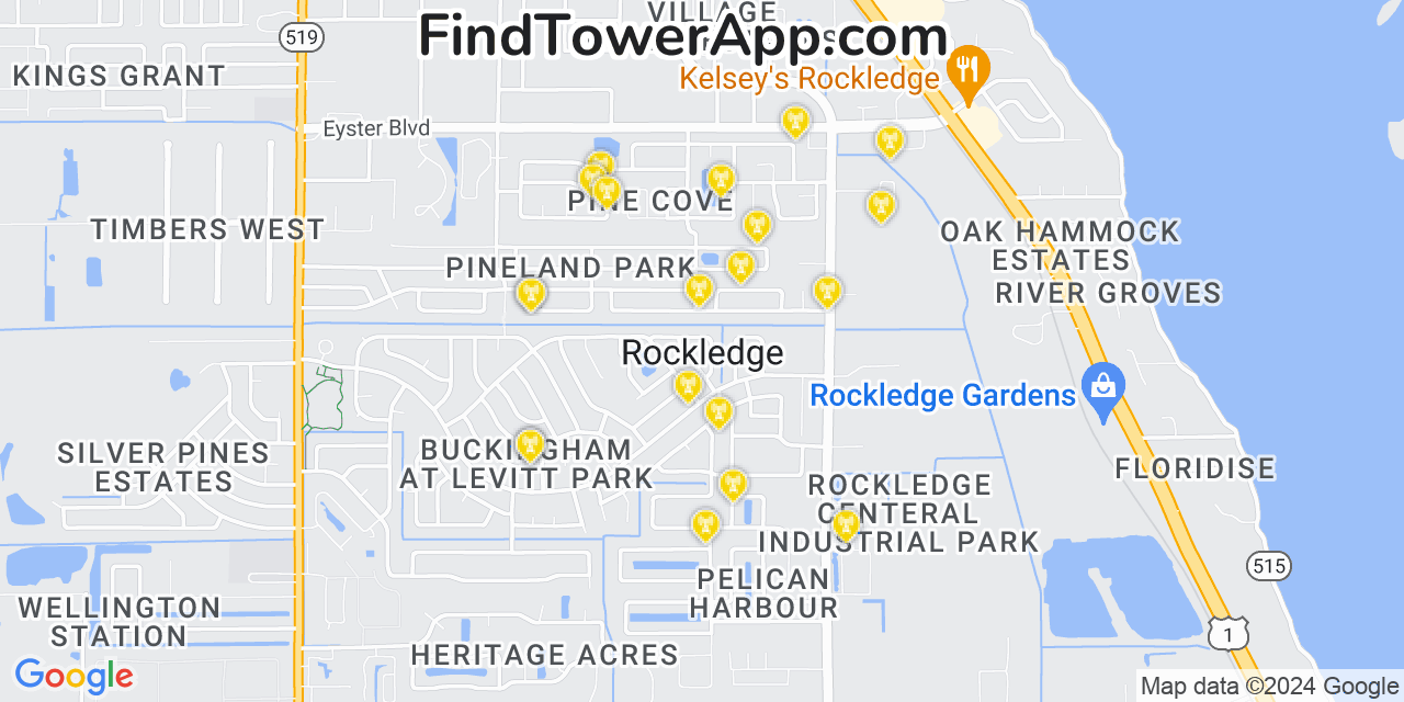 Verizon 4G/5G cell tower coverage map Rockledge, Florida