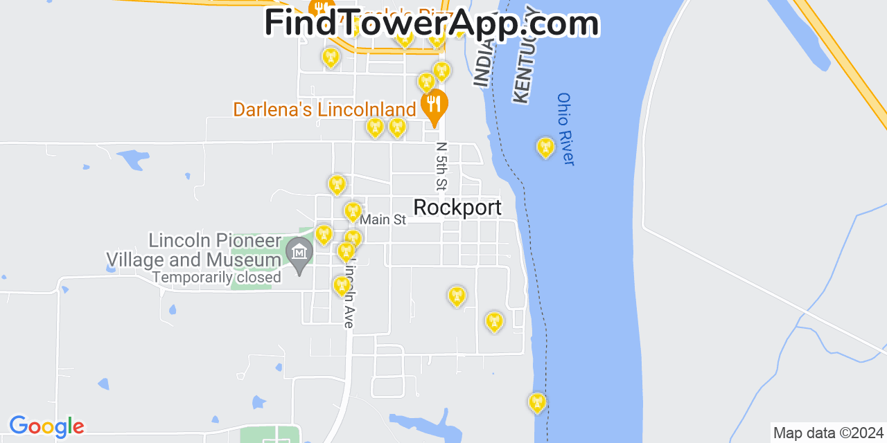 AT&T 4G/5G cell tower coverage map Rockport, Indiana