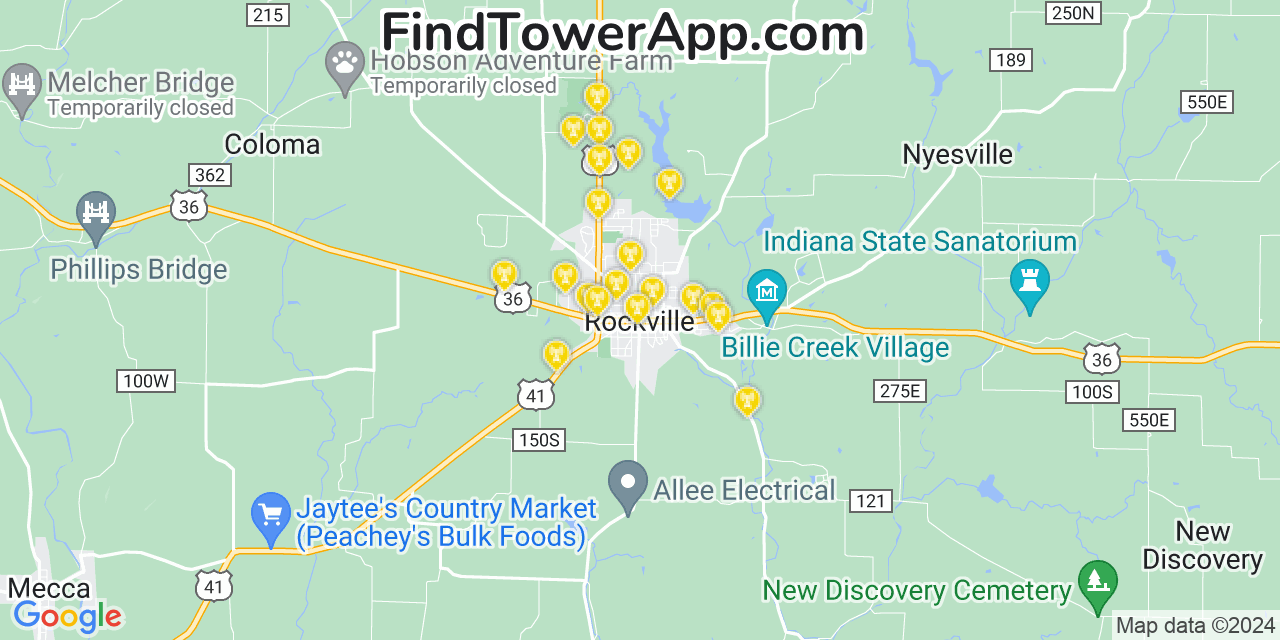 Verizon 4G/5G cell tower coverage map Rockville, Indiana