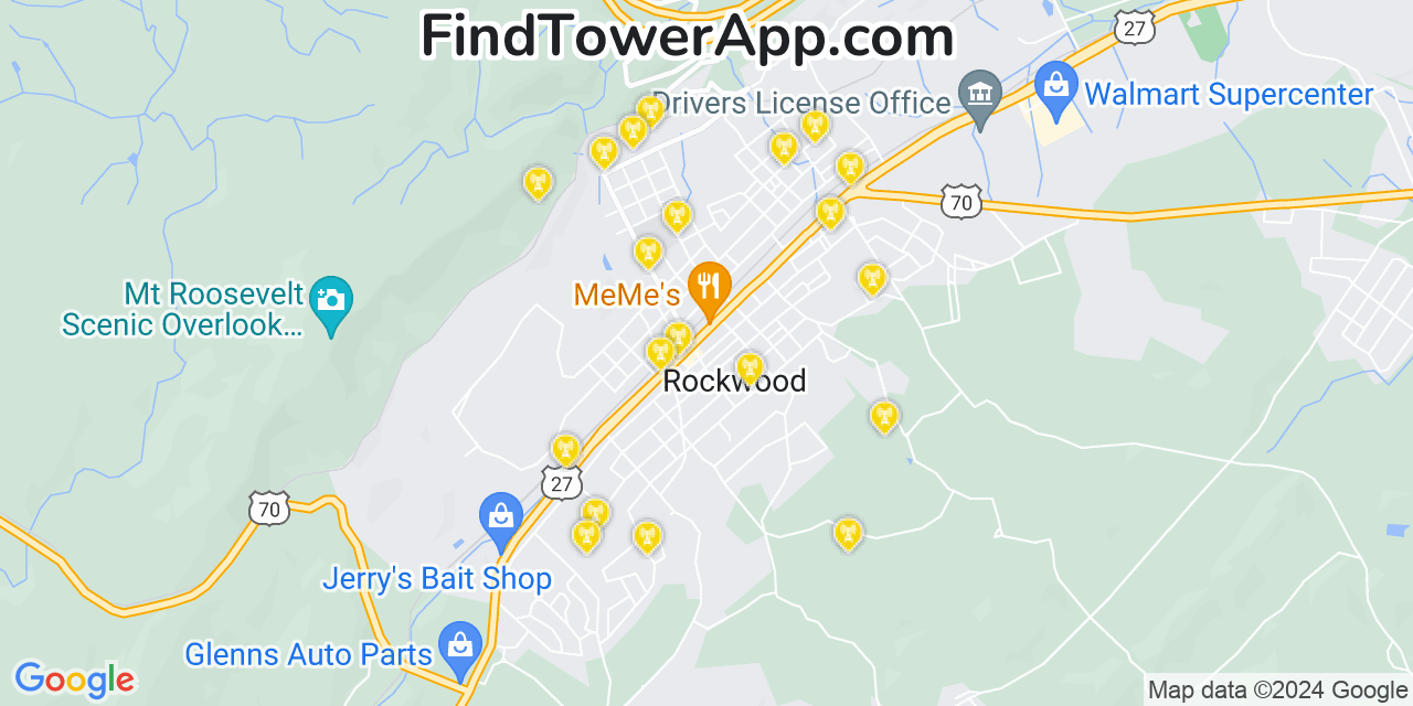 AT&T 4G/5G cell tower coverage map Rockwood, Tennessee