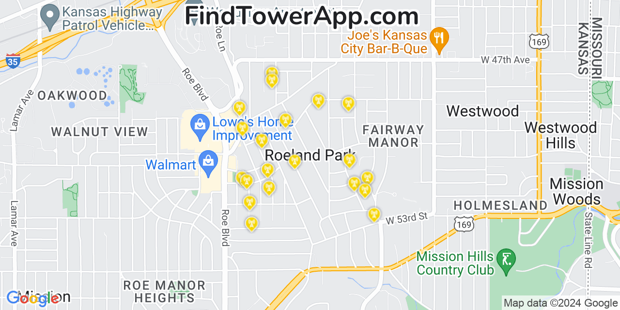 T-Mobile 4G/5G cell tower coverage map Roeland Park, Kansas