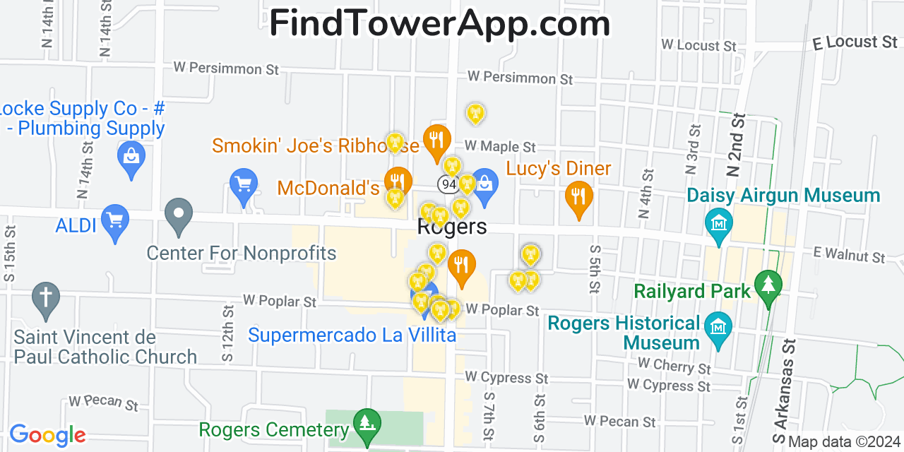 AT&T 4G/5G cell tower coverage map Rogers, Arkansas