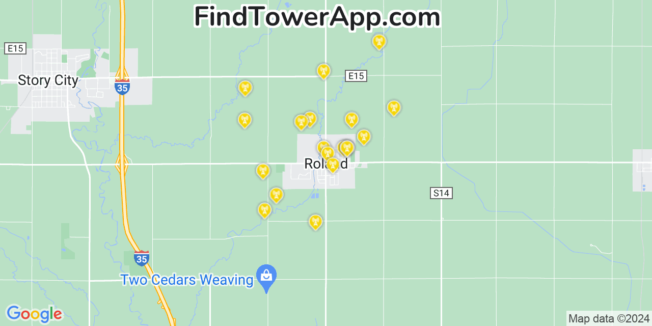 AT&T 4G/5G cell tower coverage map Roland, Iowa