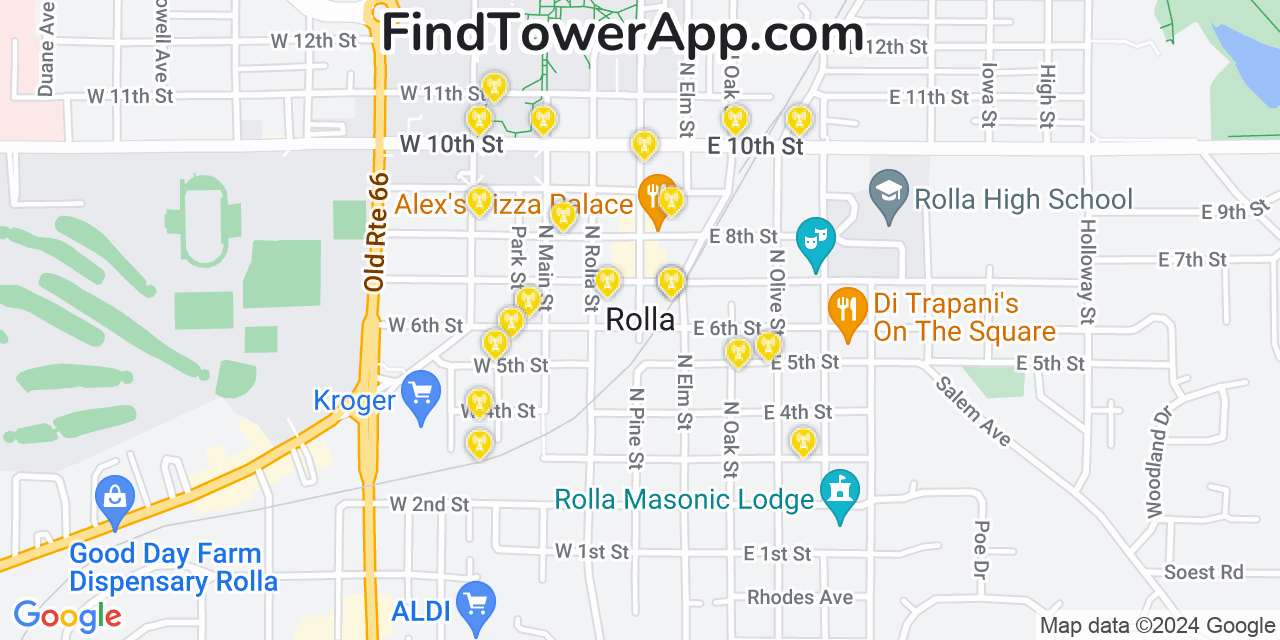 AT&T 4G/5G cell tower coverage map Rolla, Missouri