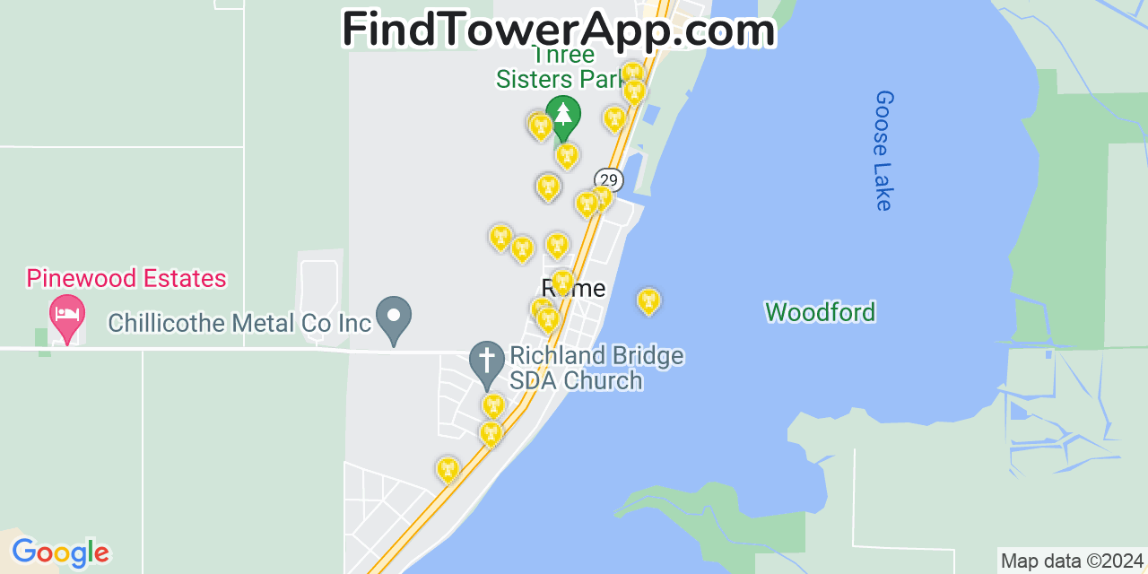 AT&T 4G/5G cell tower coverage map Rome, Illinois