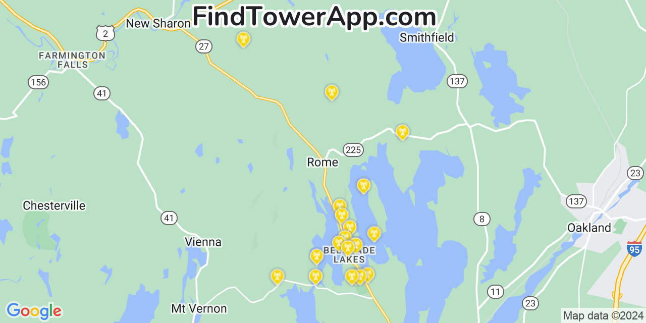 AT&T 4G/5G cell tower coverage map Rome, Maine